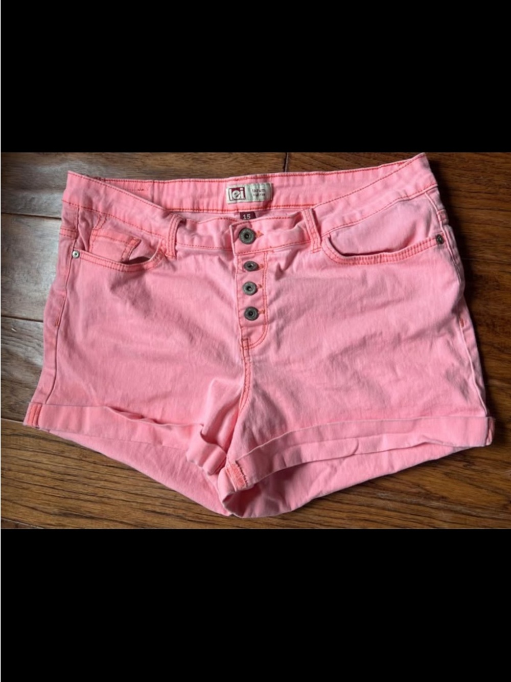 lei Pink High-Rise Button-Fly Denim Shorts